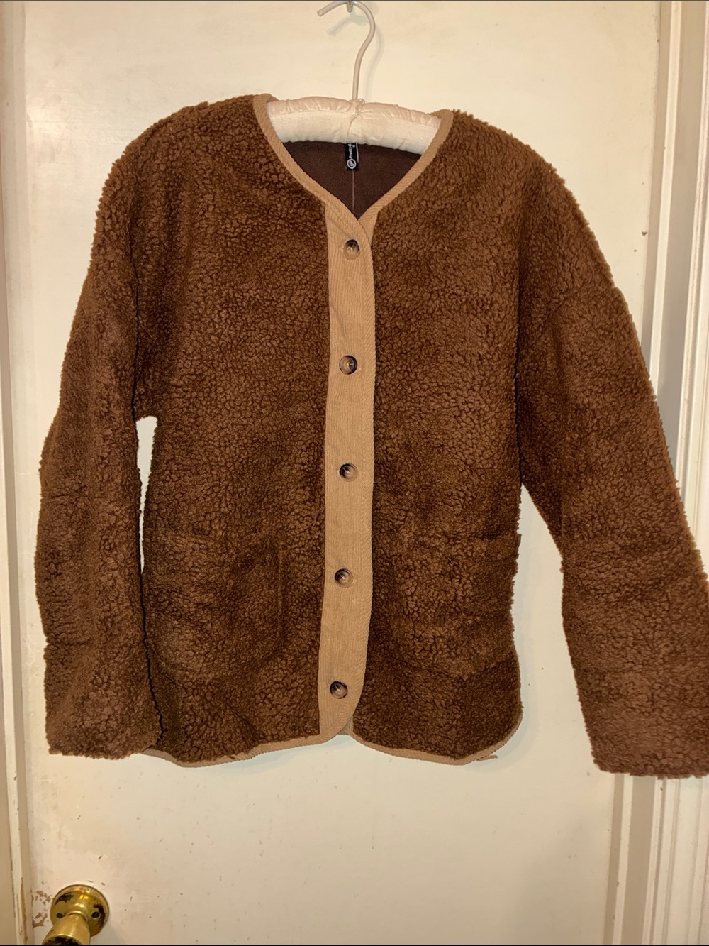 NWT Brown Teddy Fleece Jacket Button Front Sherpa Cozy Fall Jacket Small